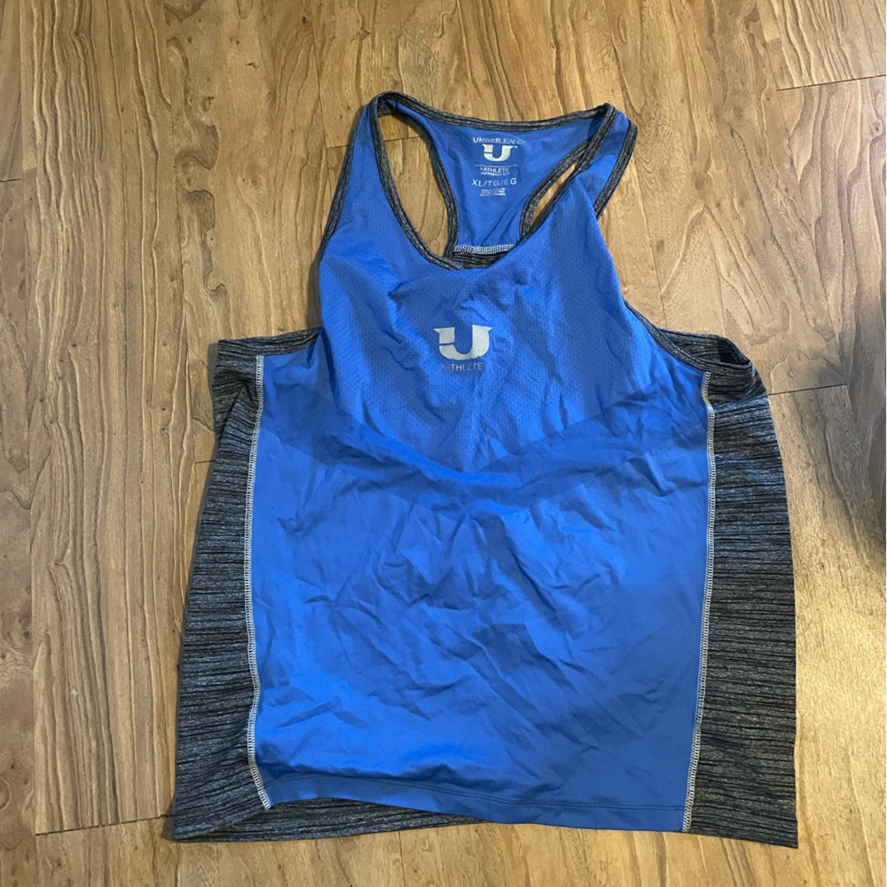 Under jeans, athletic Blue and Gray Tank Top-Xl